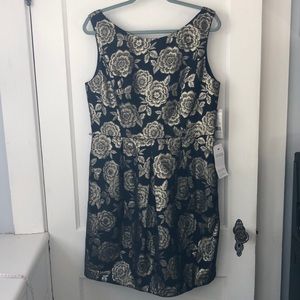Eliza J Gold Floral Navy Dress